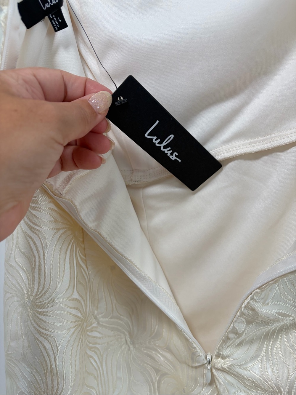 Lulus Bubbly Beauty NWT size Large Ivory Jacquard Strapless Bustier Mini Dress - Picture 7 of 15